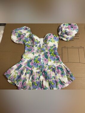 Forever New Floral Fit-and-Flare top— White with Pink, Purple & Green Print